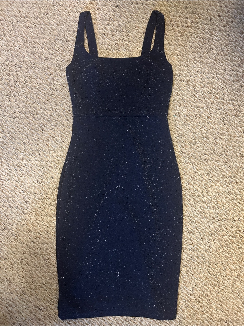 Aqua, Navy Blue Glitter Bodycon Dress with Square Neck